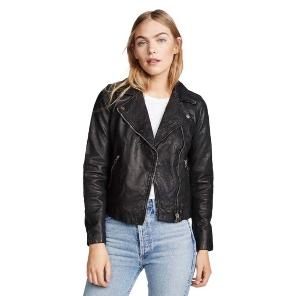 Madewell XXS Black Washed 100% Genuine Leather Motorcycle Moto Racer Jacket soft